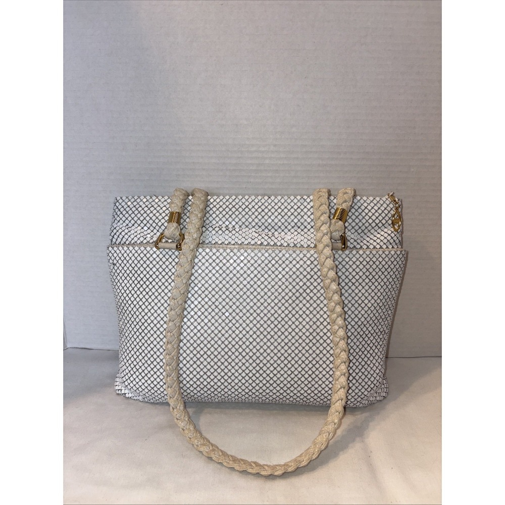 Vintage Allen Edwards White Metal Mesh Shoulder Bag With Braided Handle
